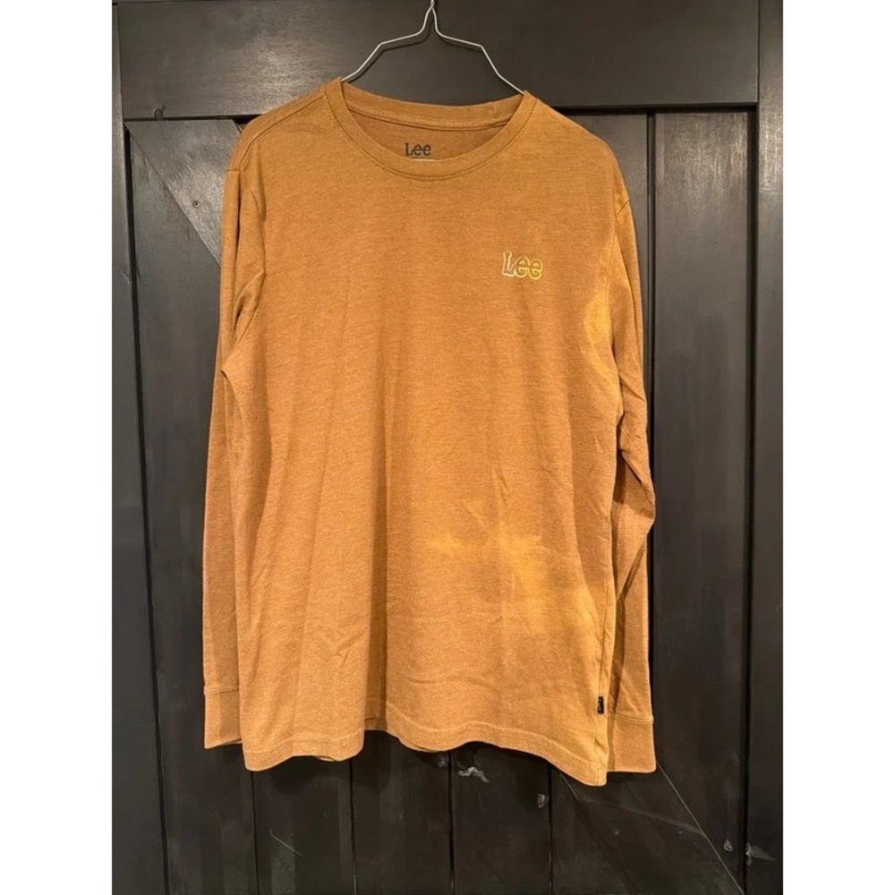 Lee Jeans Mens Long Sleeve Graphic T-Shirt Brown Regular Fit Medium M Logo Tee